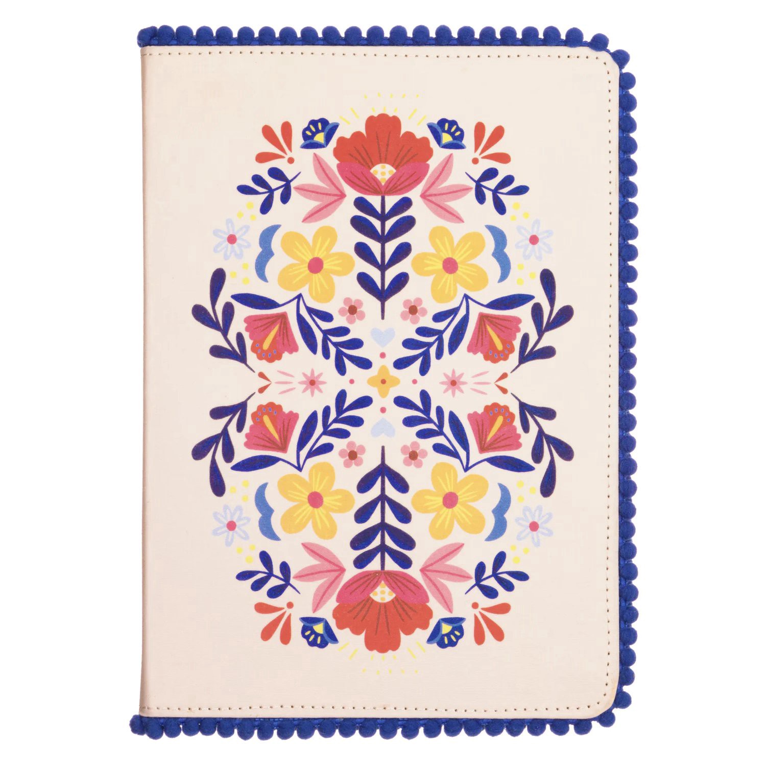 slide 1 of 1, Eccolo Blue Floral Pom-Pom Journal, 6 in x 8 in