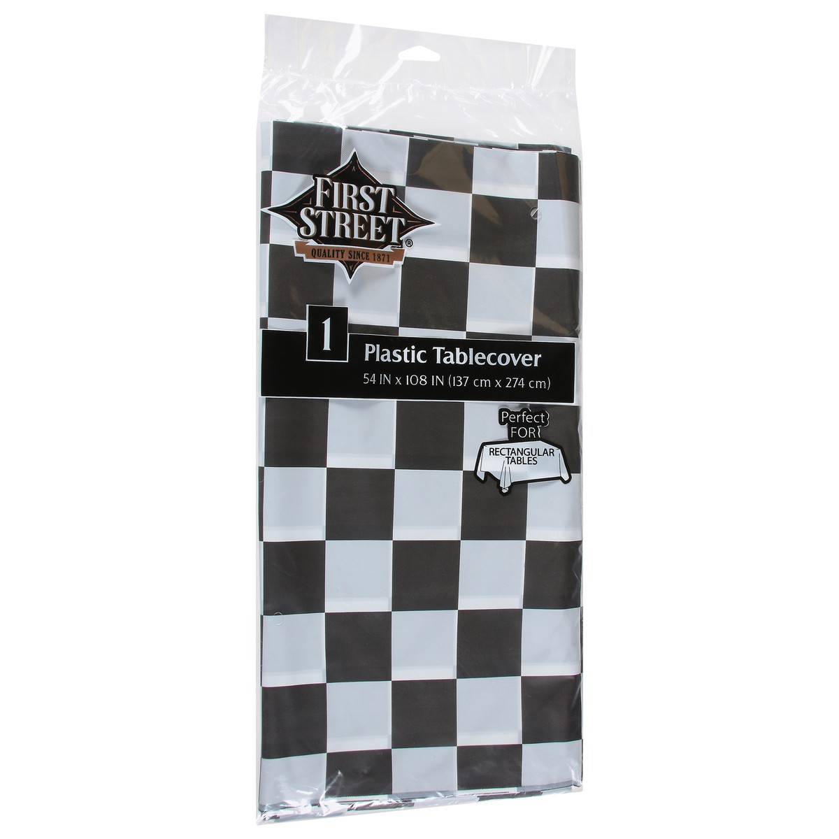 slide 3 of 12, First Street Fs Paper Art Black Check Plastic Tbl Cov 54X108, 1 ct