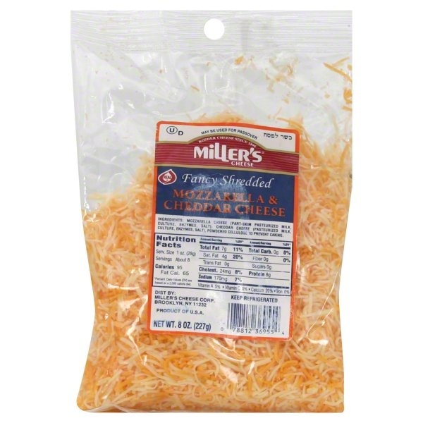 slide 1 of 1, Miller's Shredded Fancy Mozzarella & Cheddar, 8 oz