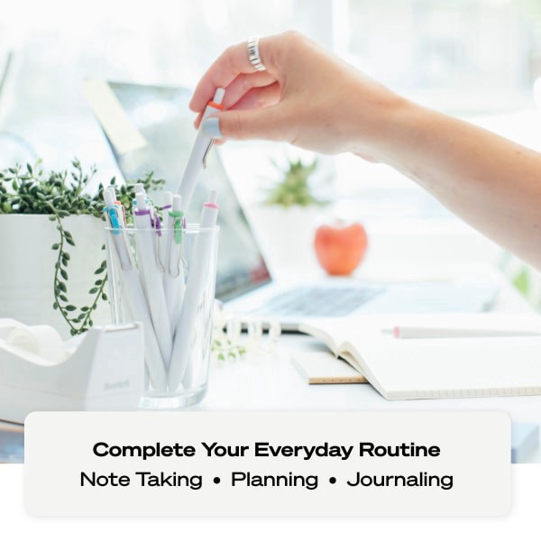 slide 8 of 8, uni-ball One Retractable Gel Pens, Medium Point, White Barrel, Black Ink, Pack Of 5 Pens, 5 ct