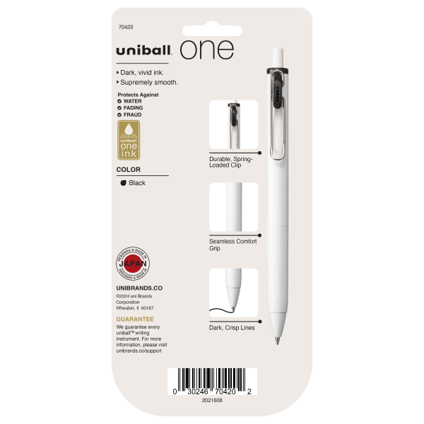 slide 4 of 8, uni-ball One Retractable Gel Pens, Medium Point, White Barrel, Black Ink, Pack Of 5 Pens, 5 ct