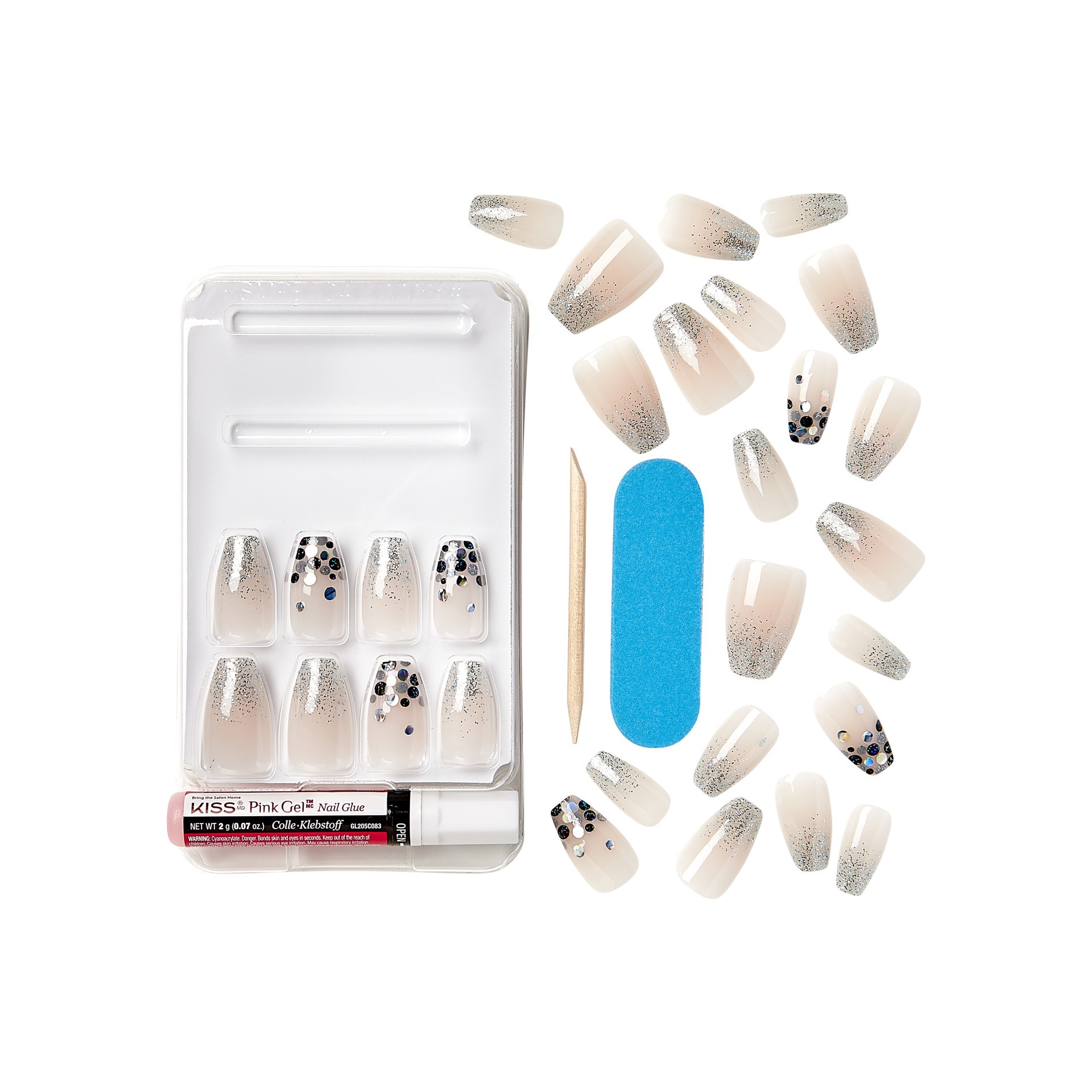 slide 5 of 5, KISS Voguish Fantasy Halloween Press-On Nails, Black & Silver, Medium, Coffin, 31 Ct., 1 ct