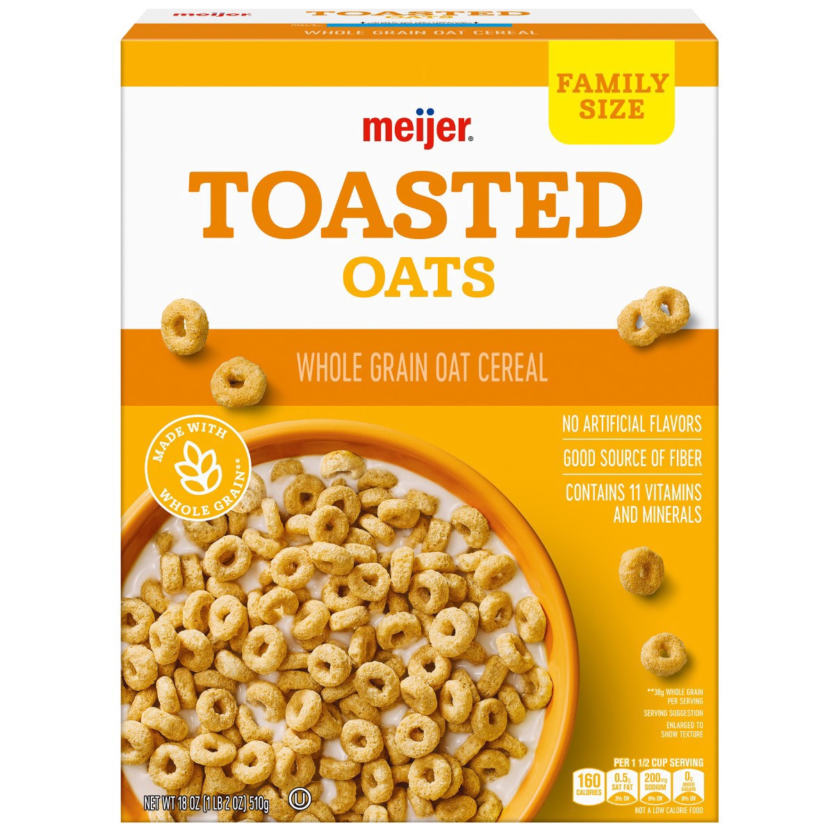 slide 1 of 29, Meijer Toasted Oats Cereal, 18 oz