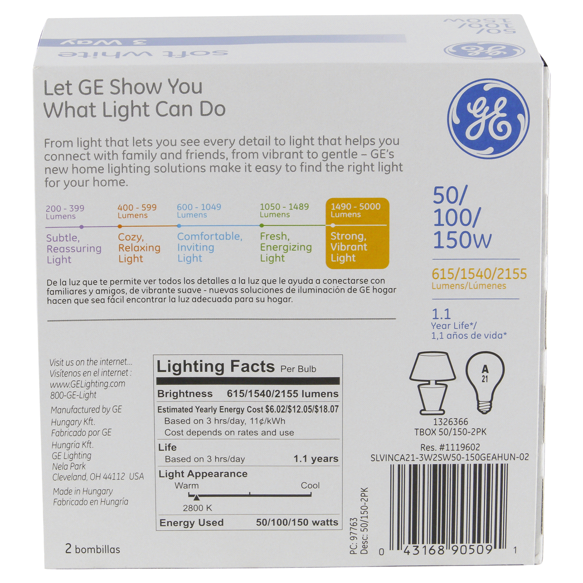 slide 2 of 2, GE 50/100/150W Soft White 3-Way Light Bulbs, 2 ct