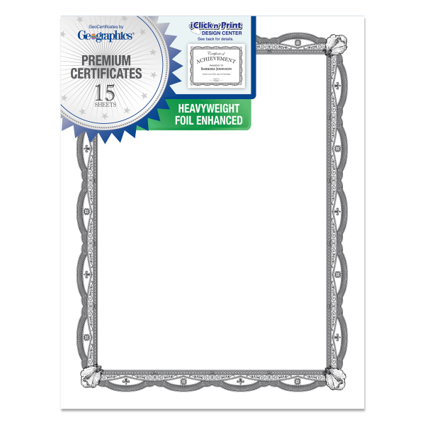 slide 1 of 1, Geographics Silver Foil Heavyweight Certificates, Letter Paper Size, 65 Lb, White, Pack Of 15 Certificates, 15 ct