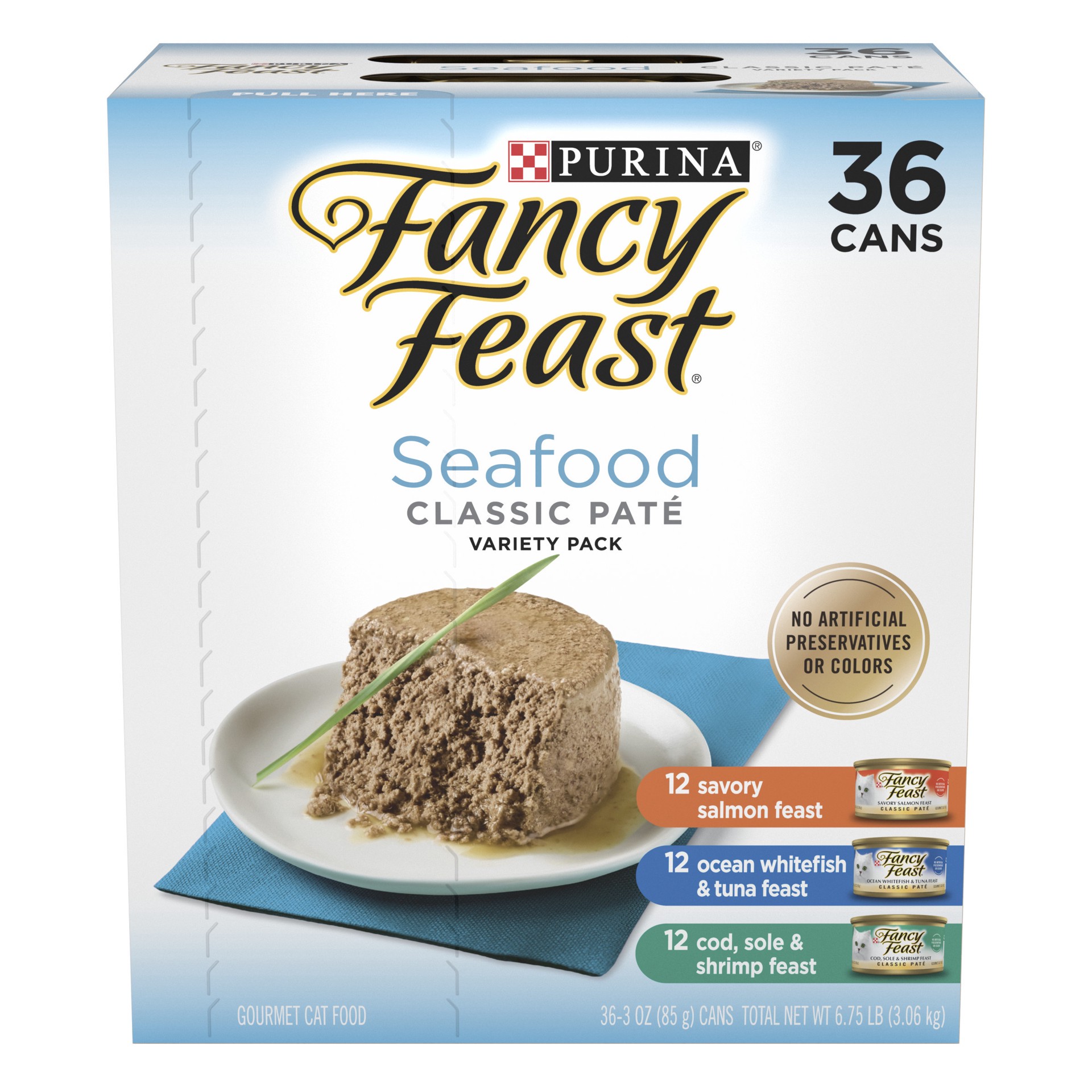 slide 1 of 9, Fancy Feast Seafood Classic Pate Variety Pack, 36 ct