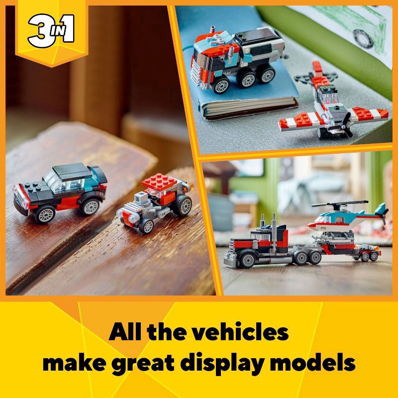 slide 2 of 6, LEGO Creator 3 in 1 Flatbed Truck with Helicopter Toy 31146, 1 ct