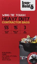 Iron Hold 55 Gallon Wing Tie Tough Heavy Duty Contractor Bags, 15 ct