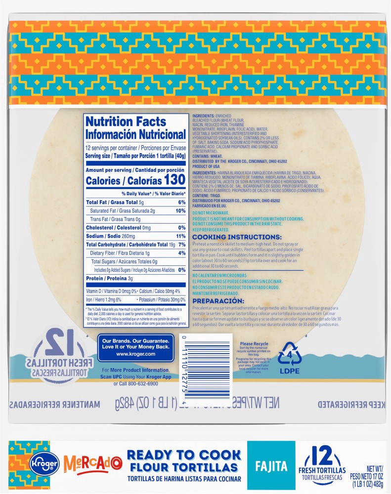 slide 2 of 2, Kroger Mercado Ready To Cook Flour Tortillas, 12 ct