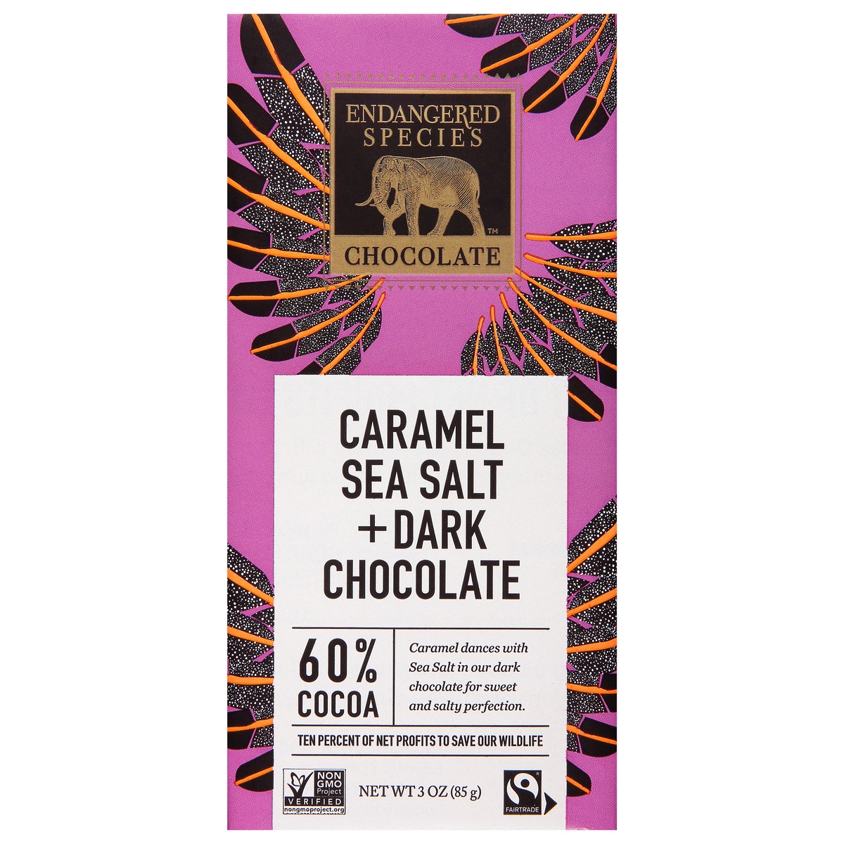 slide 1 of 2, Endangered Species Dark Chocolate With Caramel And Sea Salt Chocolate Bar, 3 oz