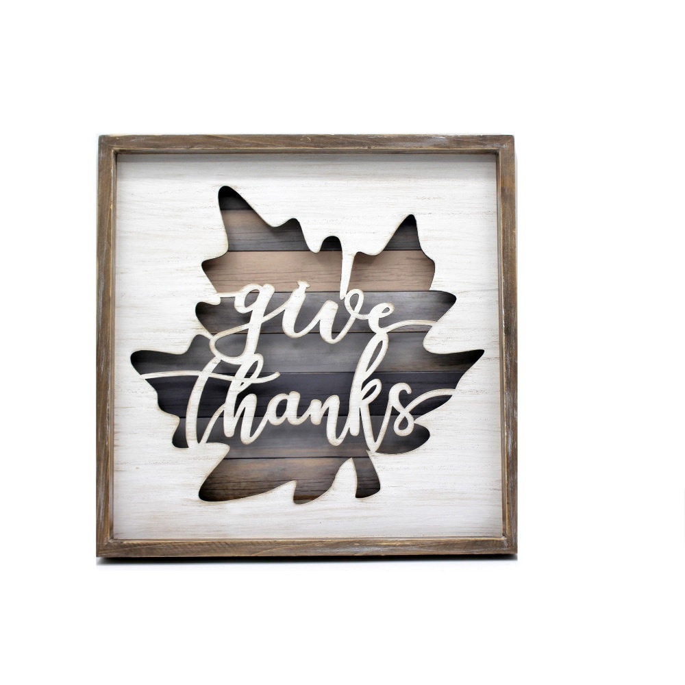 slide 1 of 1, Holiday Home Give Thanks Wooden Wall Sign - White/Brown, 16 in