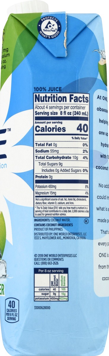 slide 10 of 13, ONE 100% Coconut Water - 33.8 oz, 33.8 oz