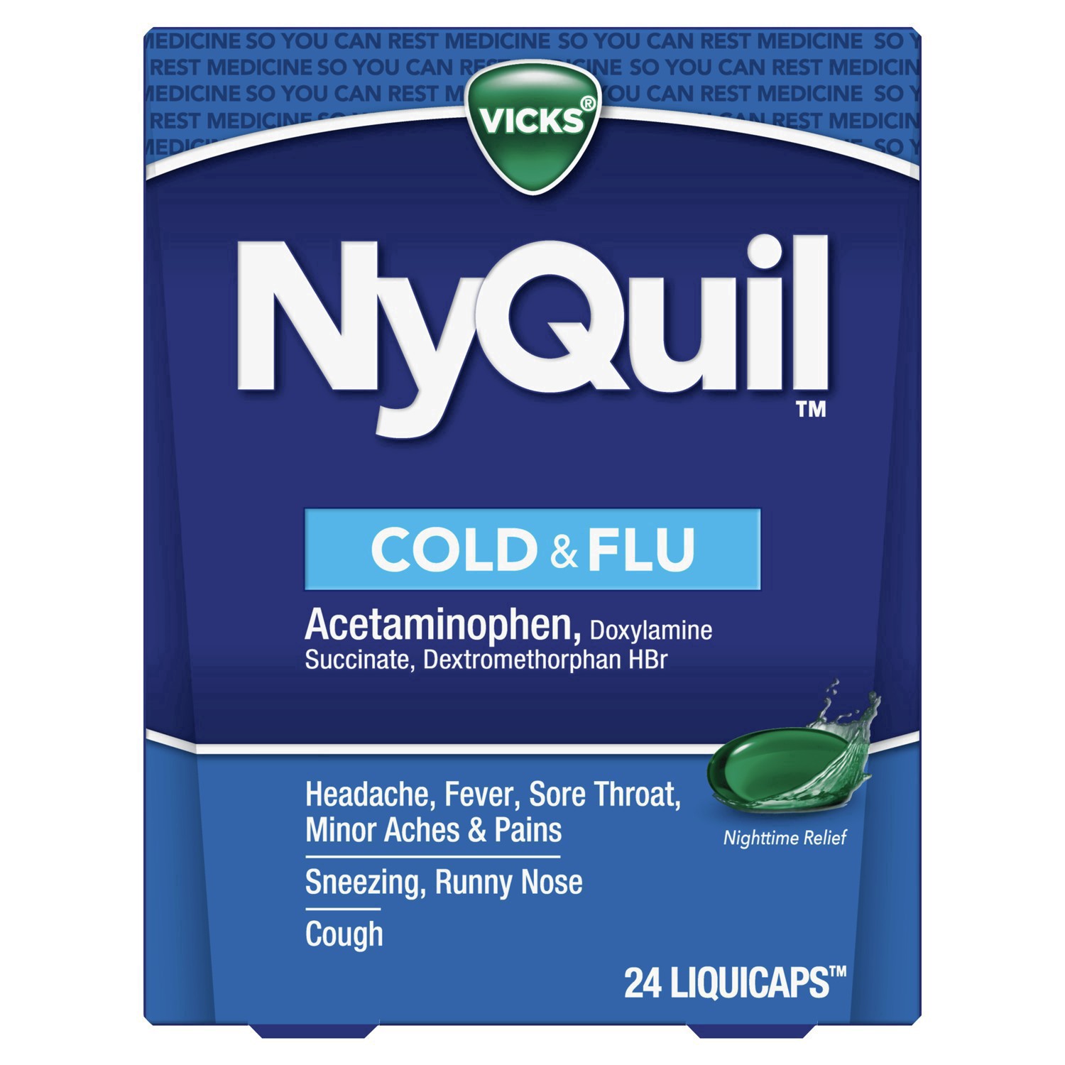 slide 47 of 68, NyQuil Vicks NyQuil Cold & Flu Medicine LiquiCaps - 24ct, 24 ct