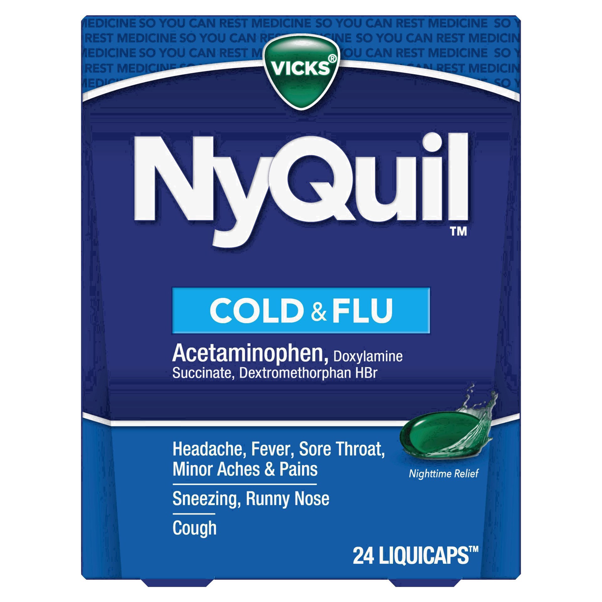 slide 27 of 68, NyQuil Vicks NyQuil Cold & Flu Medicine LiquiCaps - 24ct, 24 ct