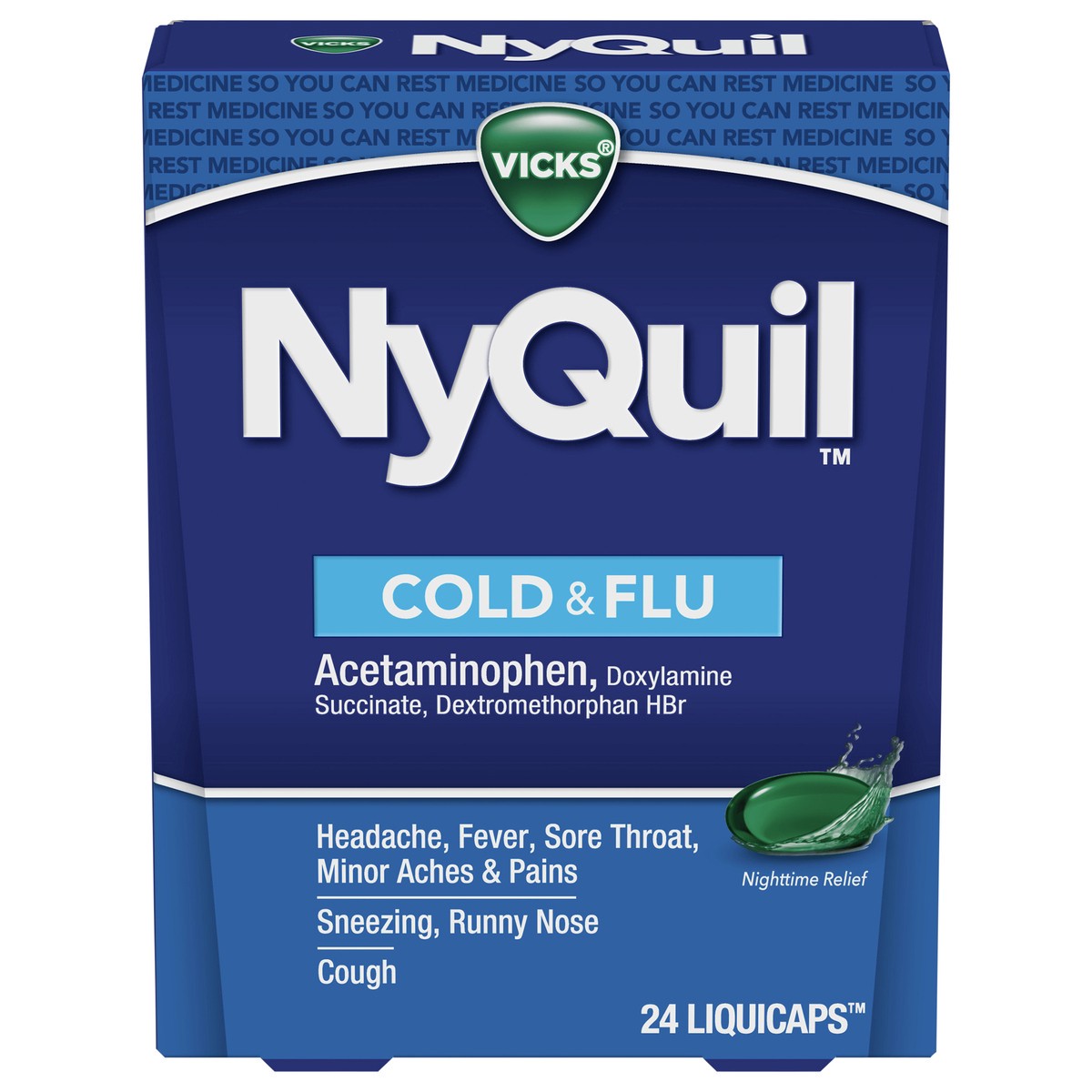 slide 1 of 68, NyQuil Vicks NyQuil Cold & Flu Medicine LiquiCaps - 24ct, 24 ct