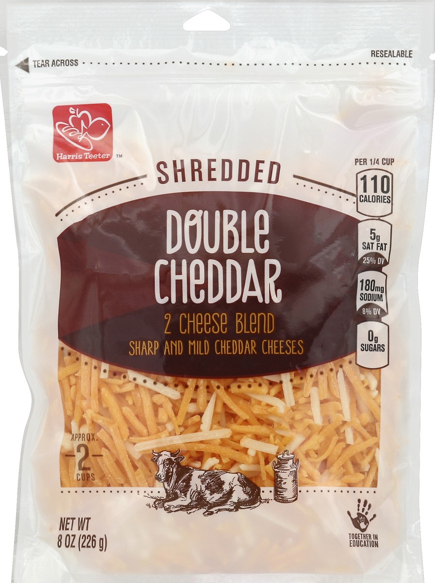 slide 1 of 4, Harris Teeter Shredded Double Cheddar Cheese, 8 oz