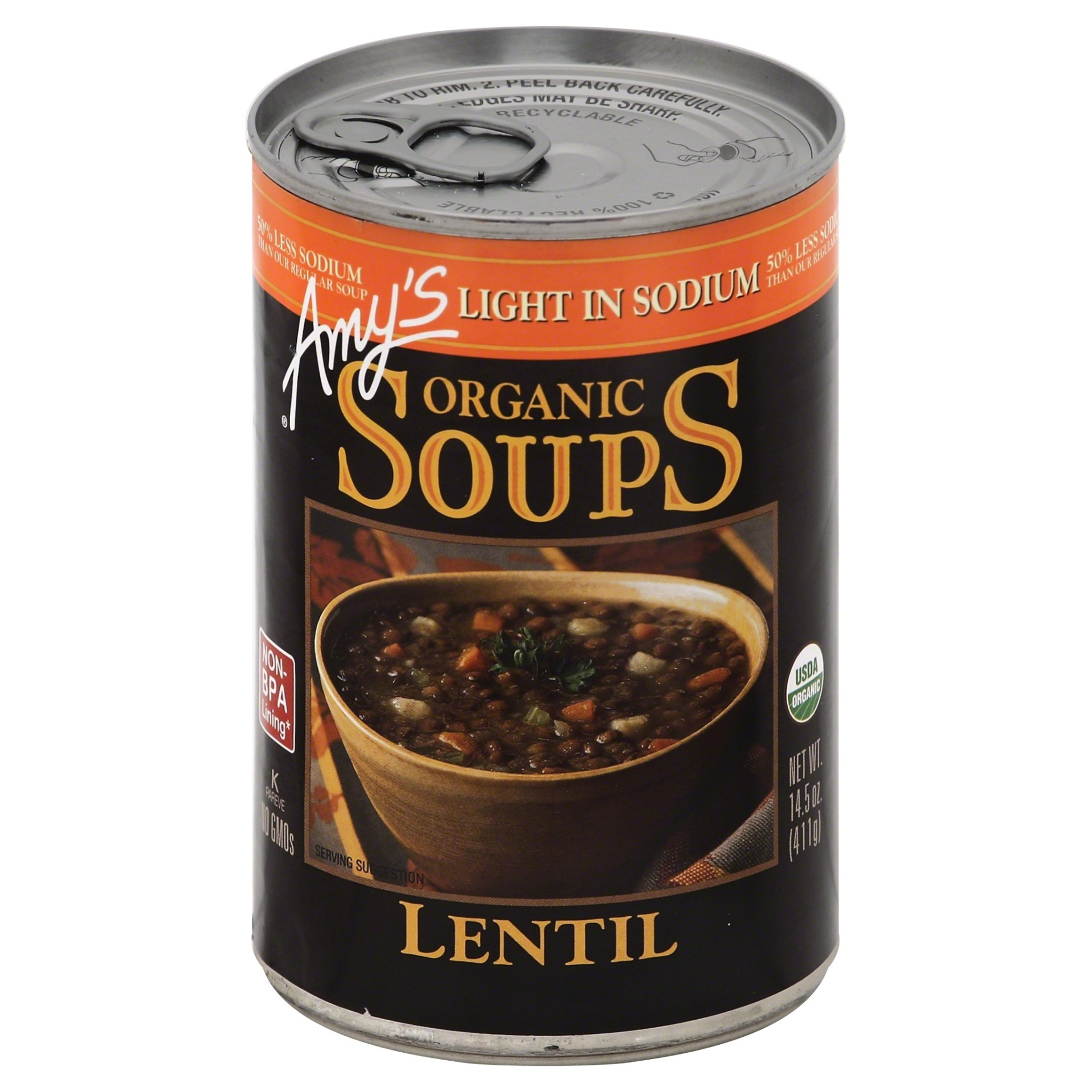 slide 1 of 2, Amy's Organic Lentil Soup, Light in Sodium, 14.5 oz