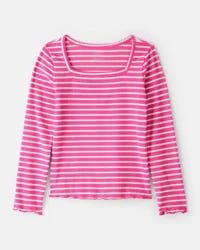 Carter's Carters Girls Stripe Ribbed Top - Pink Fuchsia 5