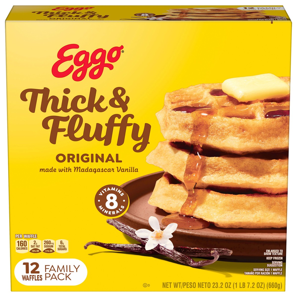 slide 1 of 5, Eggo Kellogg's Eggo Thick and Fluffy Original Frozen Waffles, 12 ct