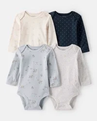 Carter's Baby Girl 4-Pack Unicorn, Heart, Star Print Long-Sleeve Multipack Bodysuits - Navy Blue/White Multi - 6M
