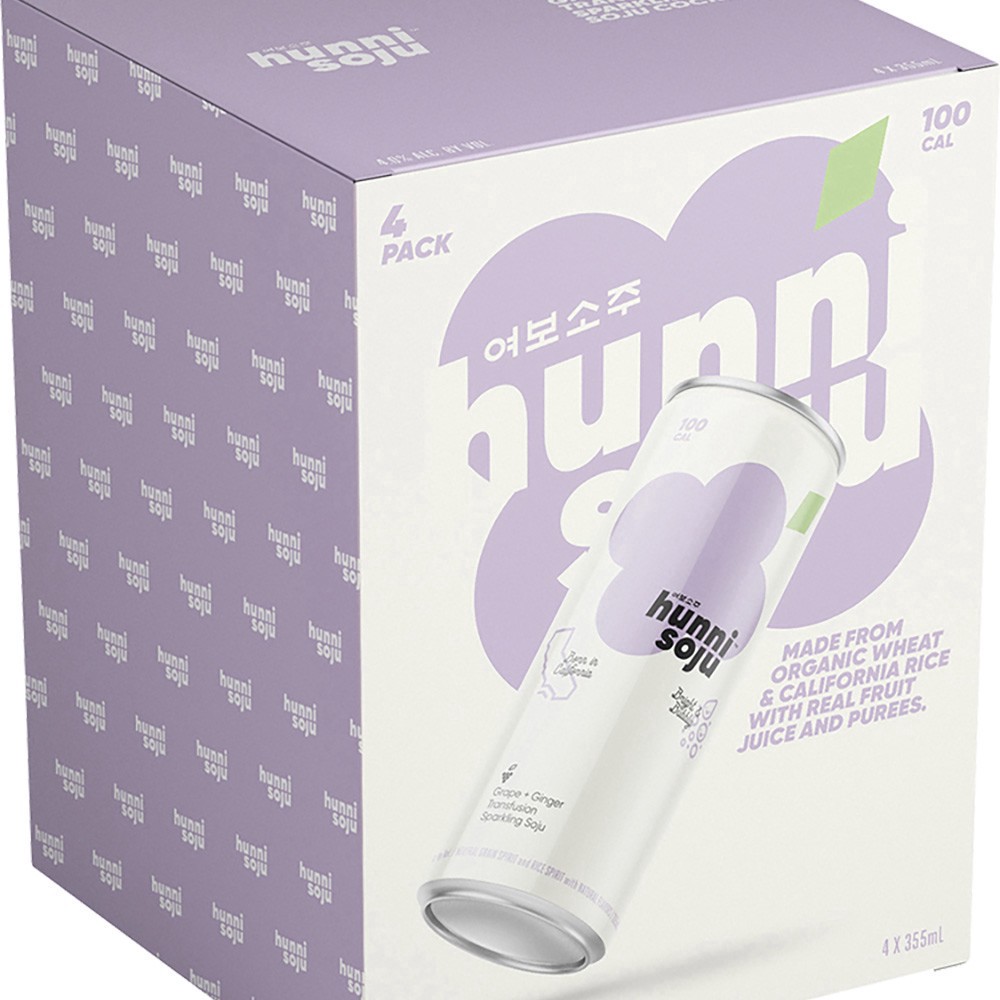 slide 1 of 1, Hunni Soju Sparkling Soju, Grape+Ginger Transfusion, 4 Pack, 4 ct
