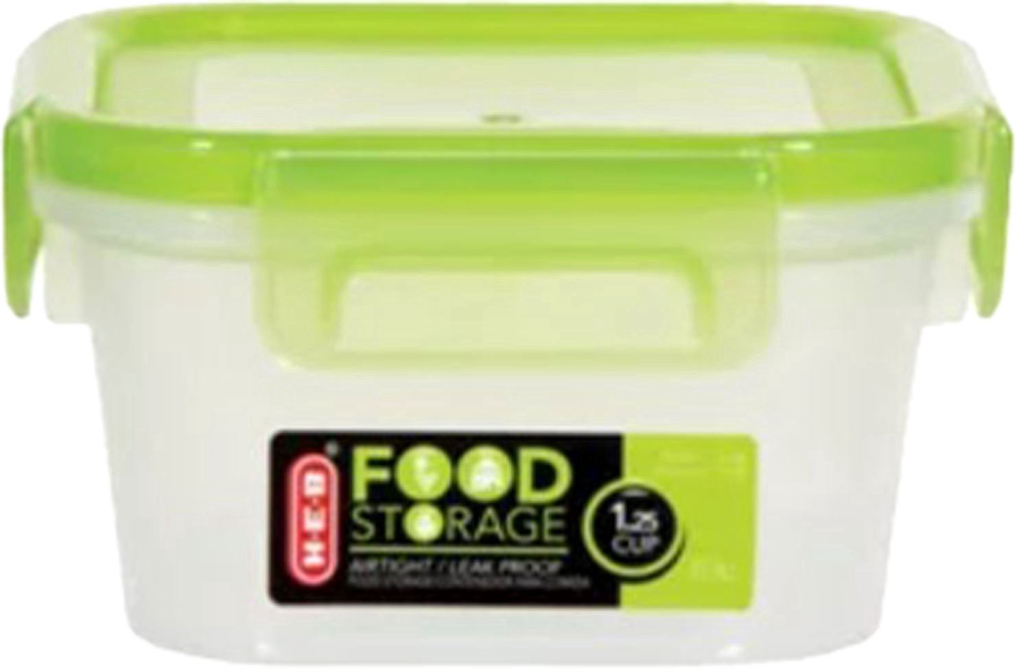 slide 1 of 1, H-E-B 1.25 Cup Airtight Leak Proof Food Storage Container with Green Lid, 2 ct