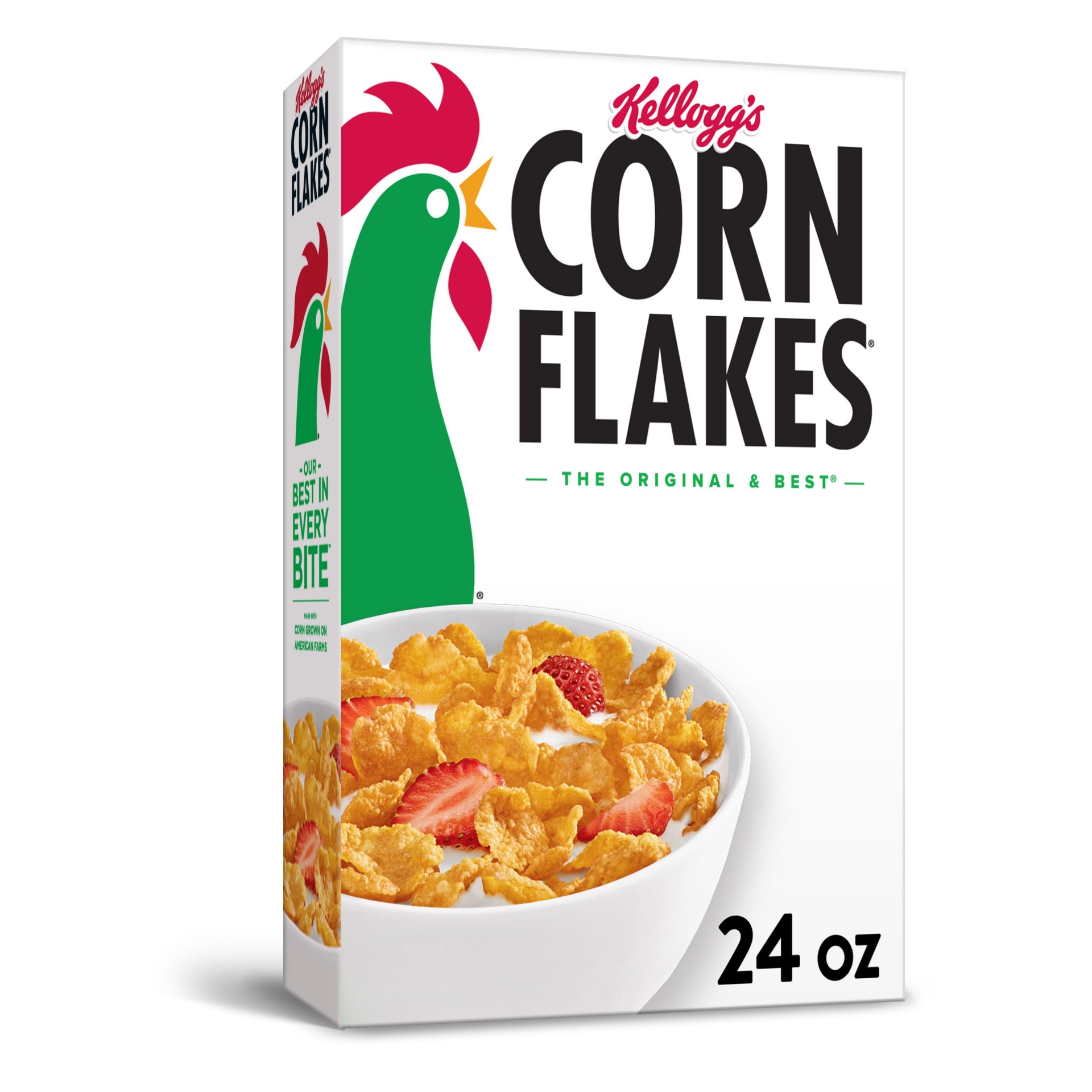 slide 1 of 1, Kellogg's Corn Flakes Breakfast Cereal, 8 Vitamins and Minerals, Healthy Snacks, Original, 24 oz
