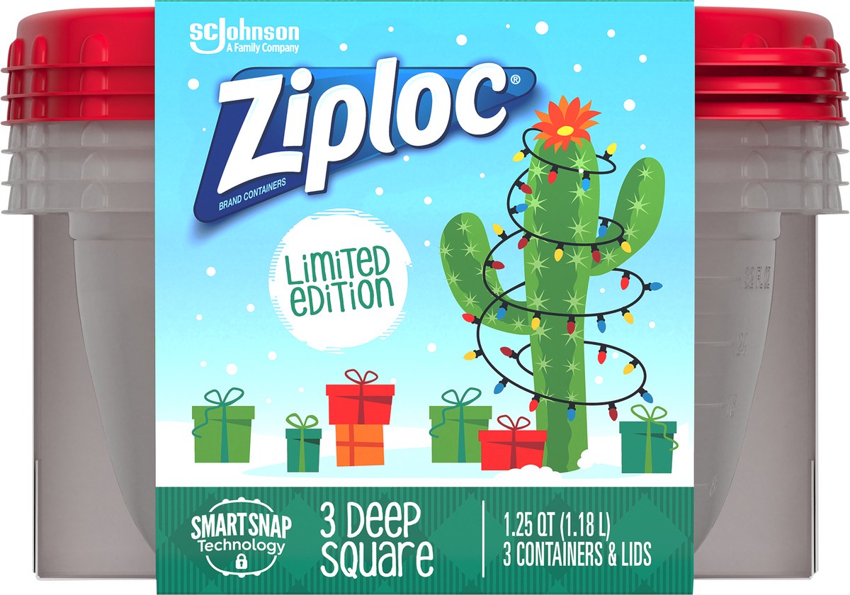 slide 5 of 5, Ziploc Food Storage Container Deep Square, Holiday Red, 3 containers + lids, 3 ct