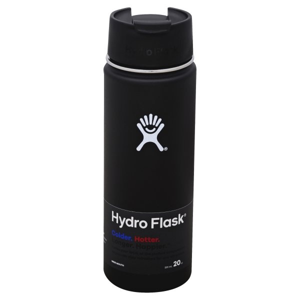 slide 1 of 1, Hydro Flask Bottle Wide Black Flip, 20 oz