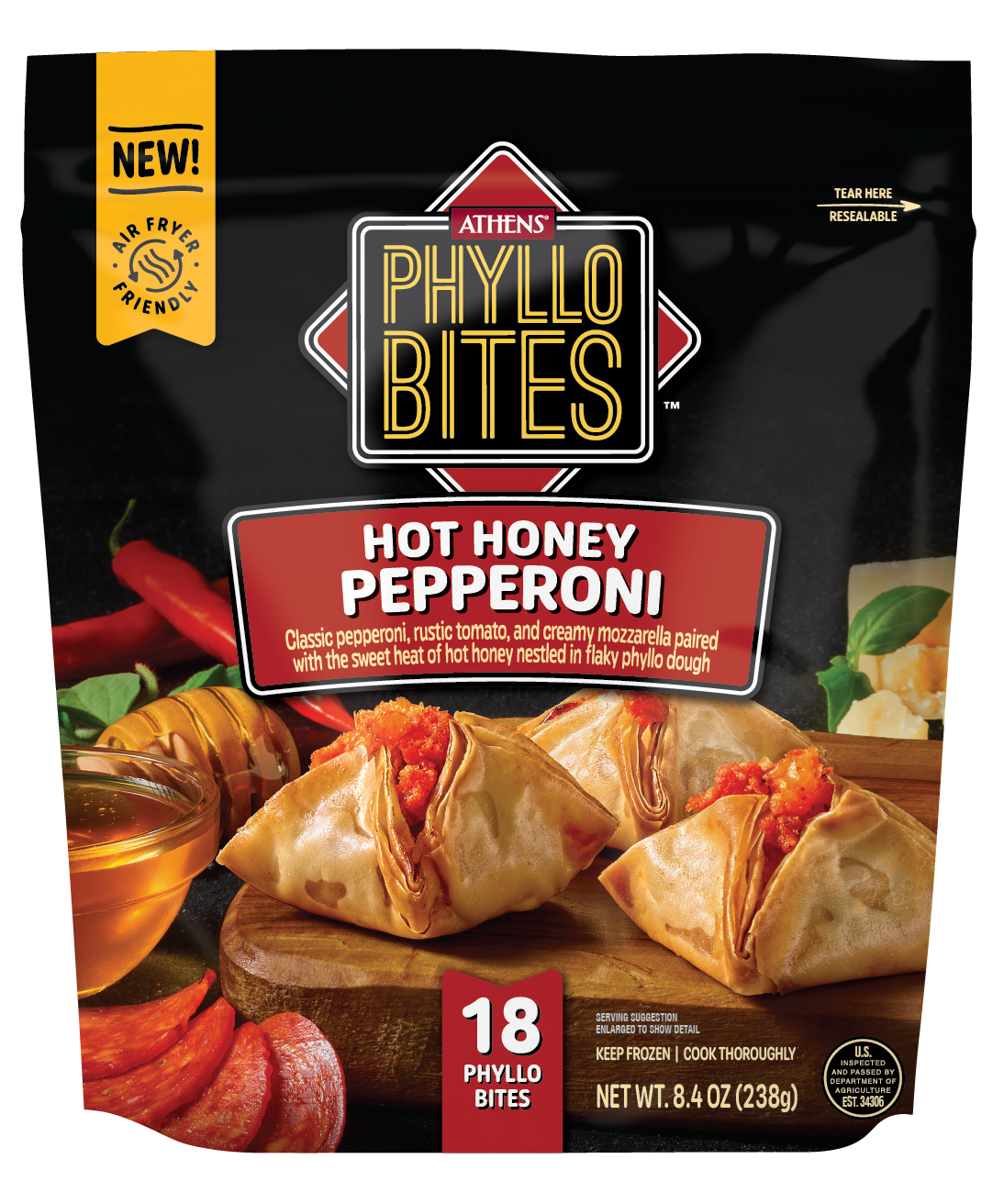 slide 1 of 5, Athens Mini Bites Hot Honey Pepperoni, 8.4 oz