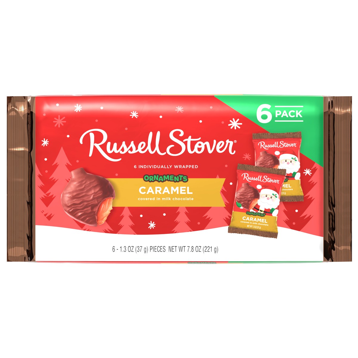 slide 1 of 3, RUSSELL STOVER Christmas Milk Chocolate Caramel Candy Ornaments, 6 ct