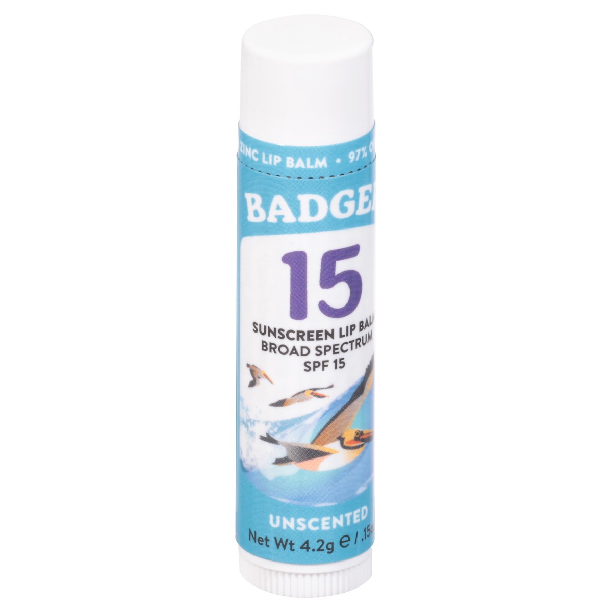 slide 2 of 9, Badger SPF 15 Clear Zinc Lip Balm Stick, 0.15 oz