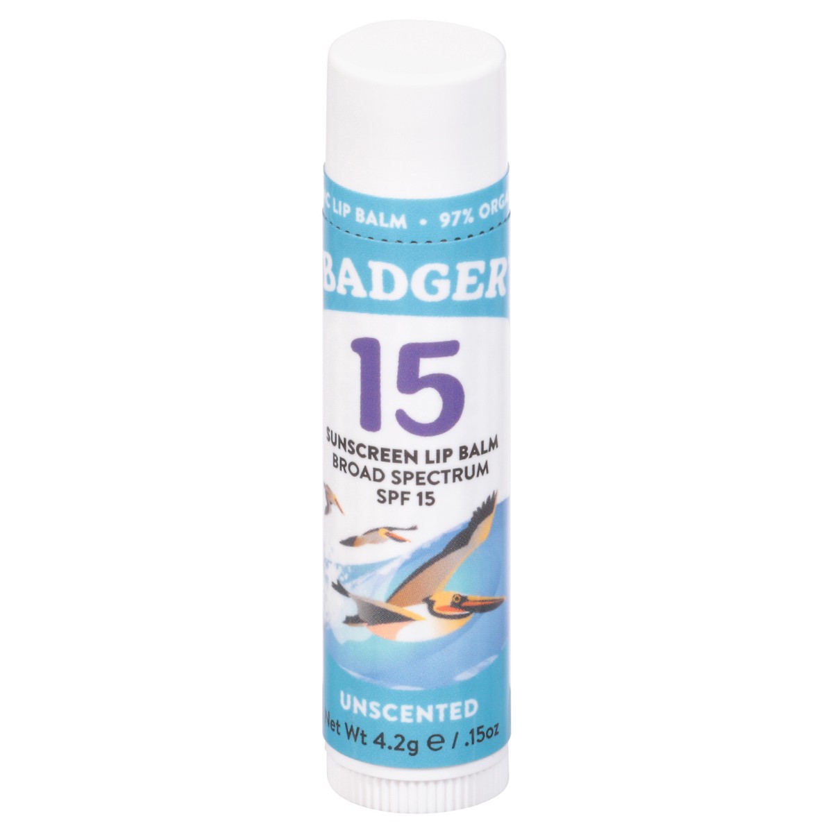 slide 1 of 9, Badger SPF 15 Clear Zinc Lip Balm Stick, 0.15 oz