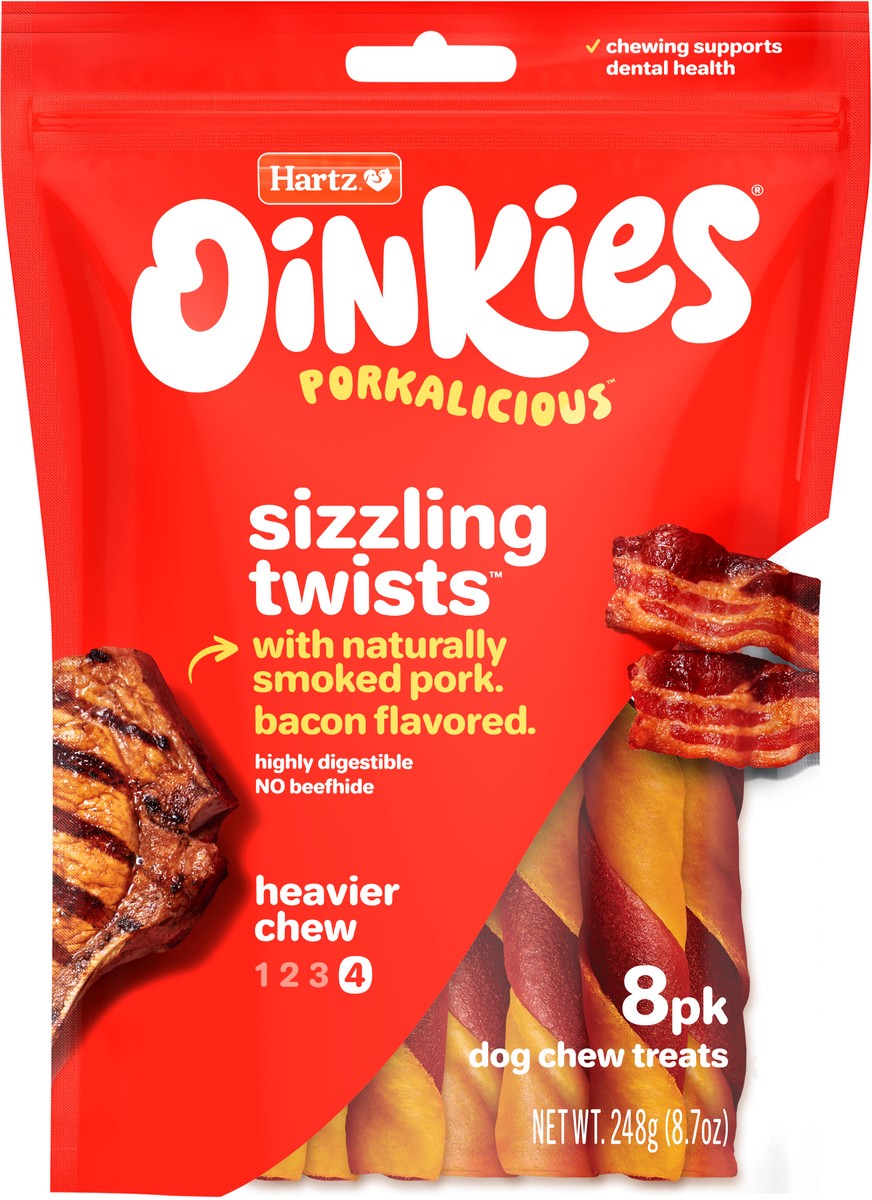 slide 2 of 3, Hartz Oinkies Smoked Pig Skin Treats with Bacon Flavored Wrap - 8 PK, 8 ct