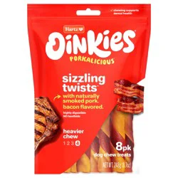 Oinkies Smoked Pig Skin Treats with Bacon Flavored Wrap - 8 PK