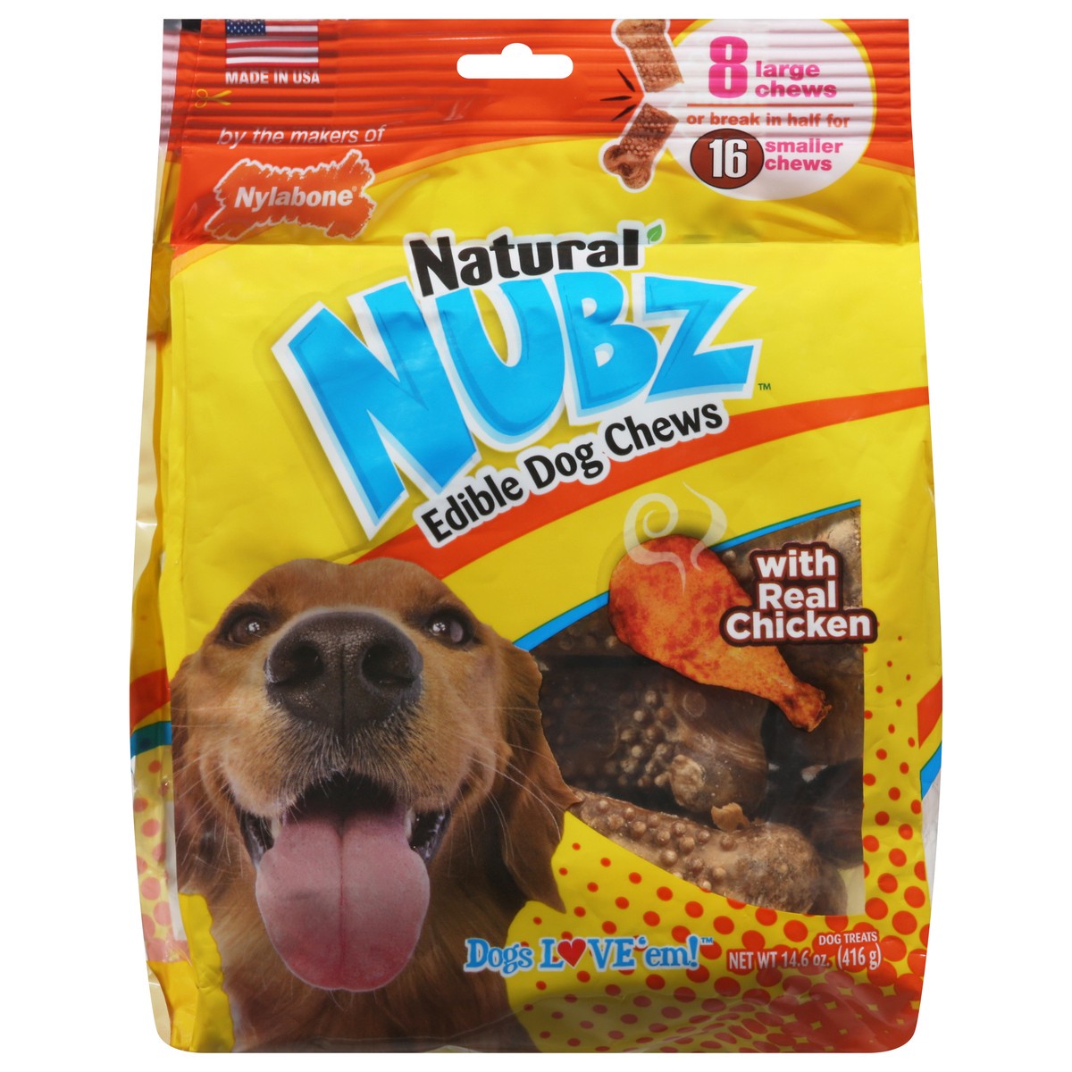 slide 1 of 9, Nylabone Natural Nubz Chicken Dog Treats Large - Up to 50 lbs. Large - 30+ lbs.(8 Count), 8 ct