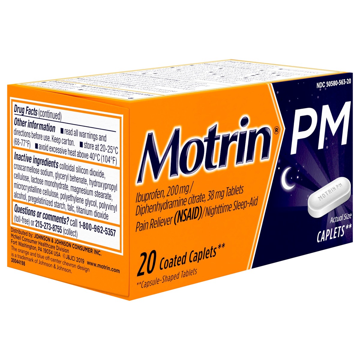 slide 4 of 8, Motrin PM Pain Relief Caplets with 200 mg Ibuprofen & 38 mg Diphenhydramine Sleep Aid, Nighttime Pain Reliever for Minor Aches & Pains Helps You Fall Asleep & Stay Asleep, 20 ct, 20 ct