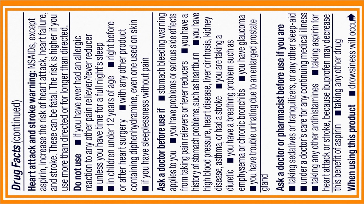 slide 3 of 8, Motrin PM Pain Relief Caplets with 200 mg Ibuprofen & 38 mg Diphenhydramine Sleep Aid, Nighttime Pain Reliever for Minor Aches & Pains Helps You Fall Asleep & Stay Asleep, 20 ct, 20 ct