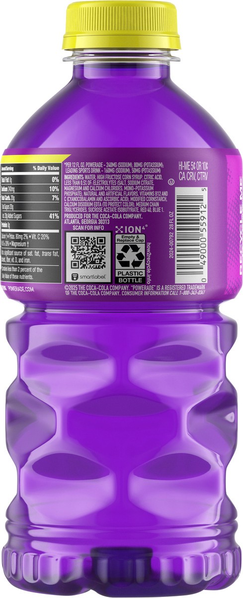 slide 8 of 12, Powerade Xtra Sour Grape Shocker Bottle, 28 fl oz, 28 fl oz
