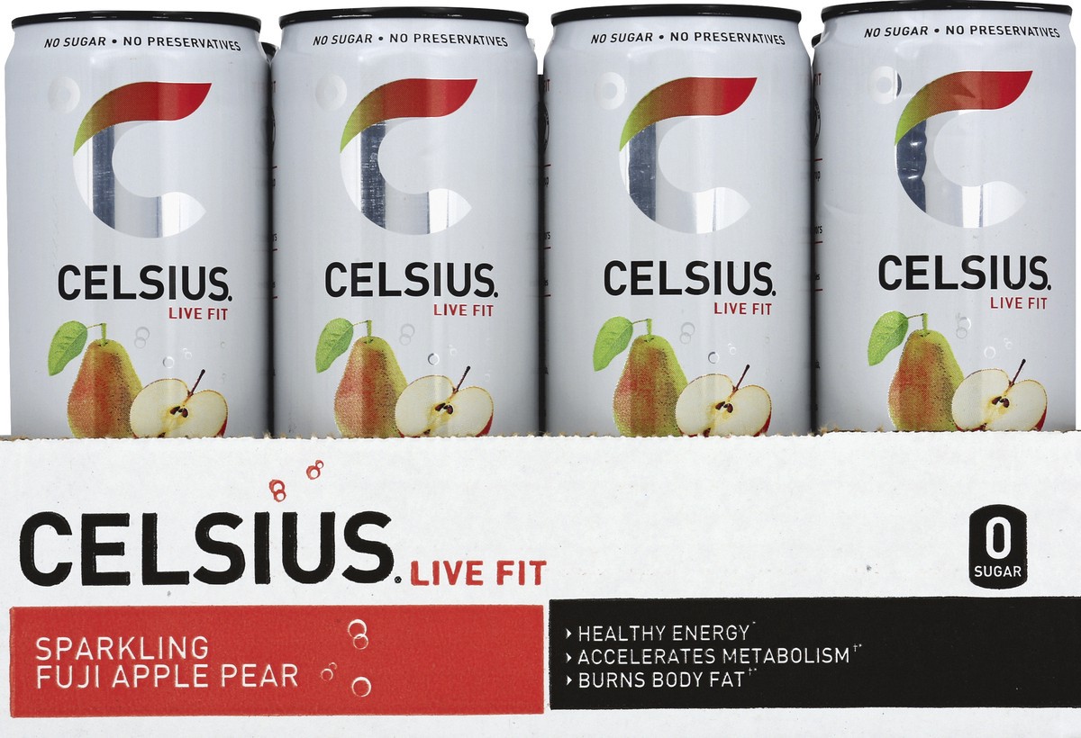 slide 3 of 6, CELSIUS Sparkling Fuji Apple Pear, Functional Essential Energy Drink 12 Fl Oz (Pack of 12), 12 ct