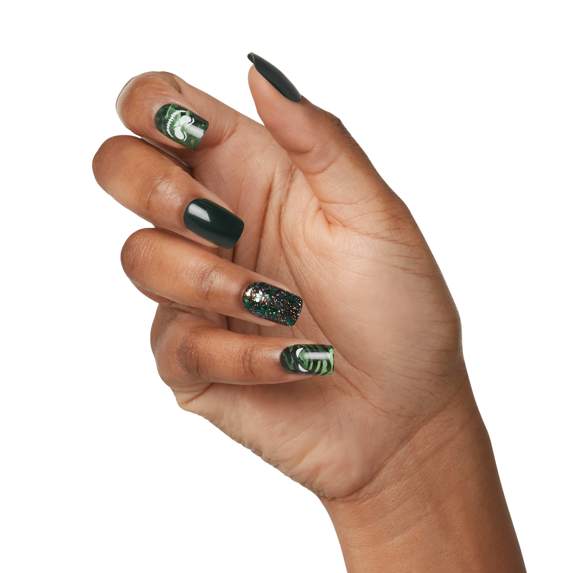 slide 3 of 5, imPRESS Press-On Nails, Halloween, No Glue Needed, Green, Medium Square Shape, 33 Ct., 33 ct