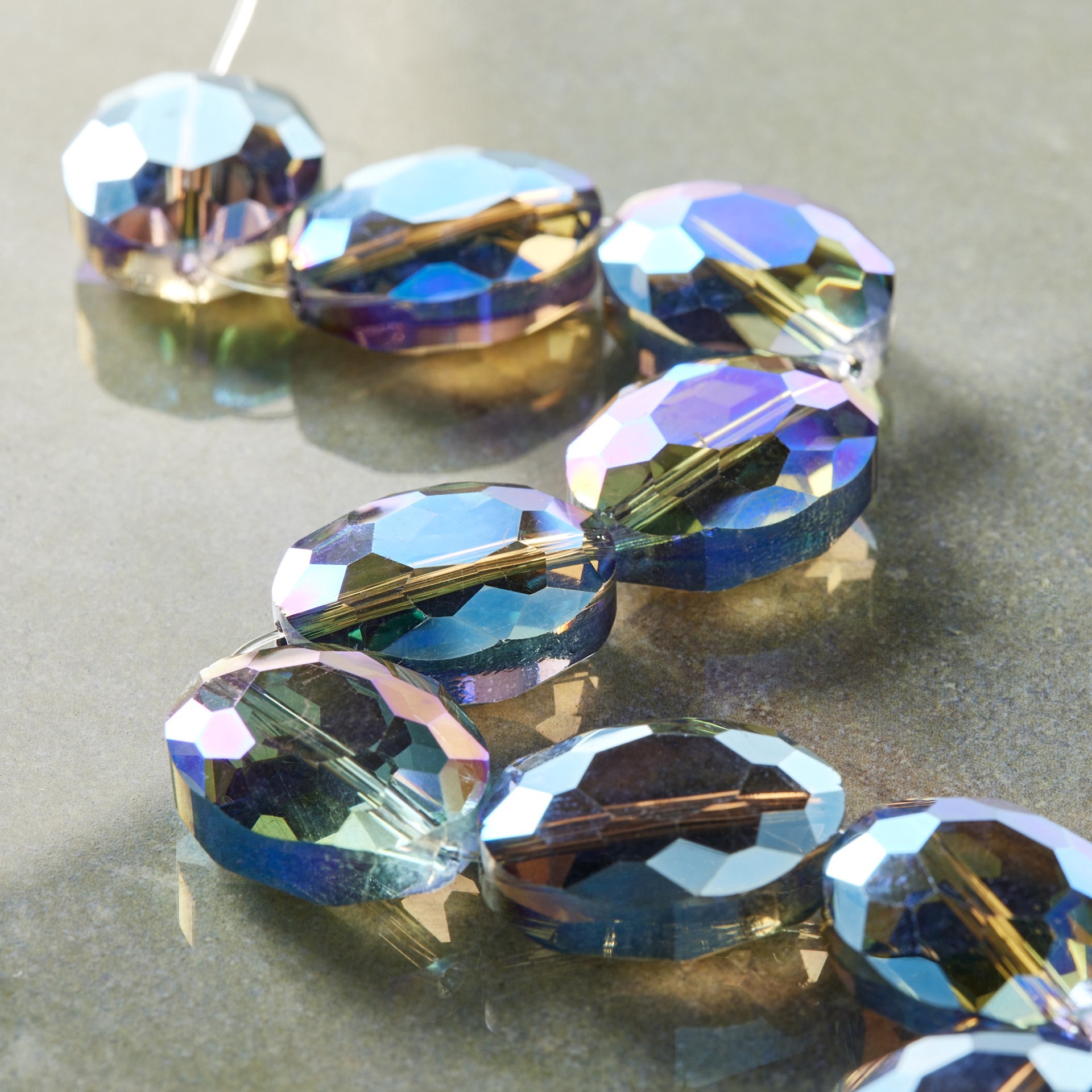 slide 2 of 3, Blue Glass Faceted Oval Beads, 19mm By Bead Landing, 19mm