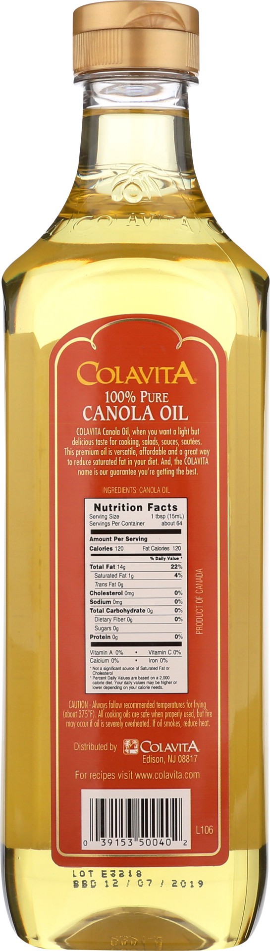 slide 4 of 5, Colavita Canola Oil, 100% Pure, Premium, 32 oz