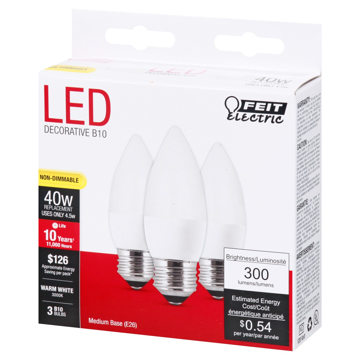 slide 7 of 8, Feit Electric LED 4.5 Watts Warm White 3 Pack Light Bulbs 3 ea, 3 ct