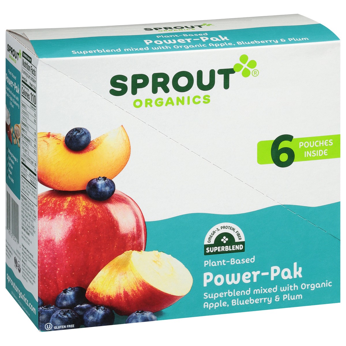 slide 11 of 12, Sprout Organics Power-Pak Superblend Mixed with Organic Apple, Blueberry & Plum 6 - 4 oz Pouches, 6 ct