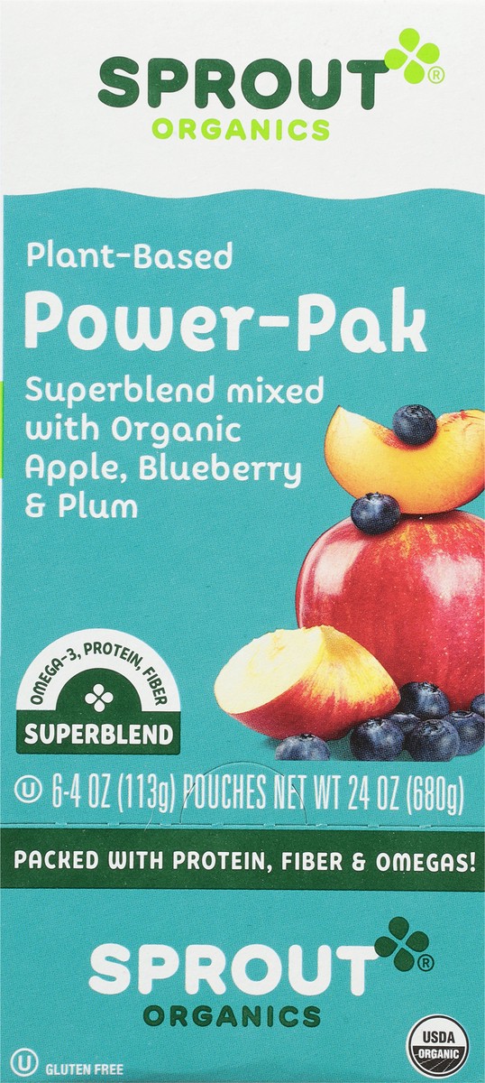 slide 6 of 12, Sprout Organics Power-Pak Superblend Mixed with Organic Apple, Blueberry & Plum 6 - 4 oz Pouches, 6 ct