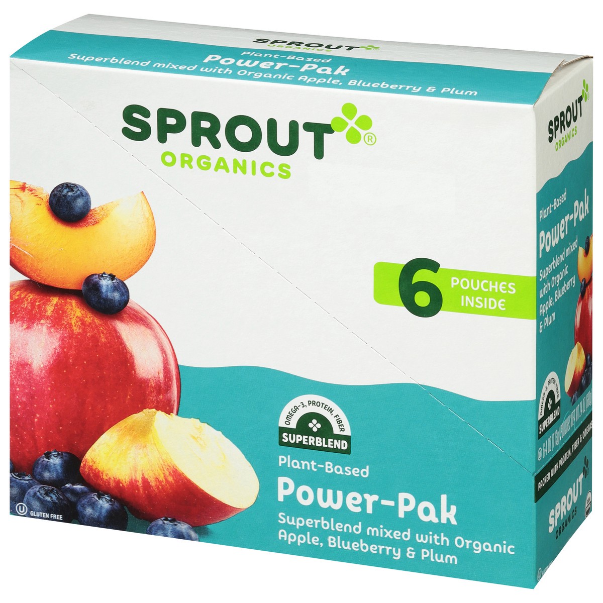 slide 10 of 12, Sprout Organics Power-Pak Superblend Mixed with Organic Apple, Blueberry & Plum 6 - 4 oz Pouches, 6 ct