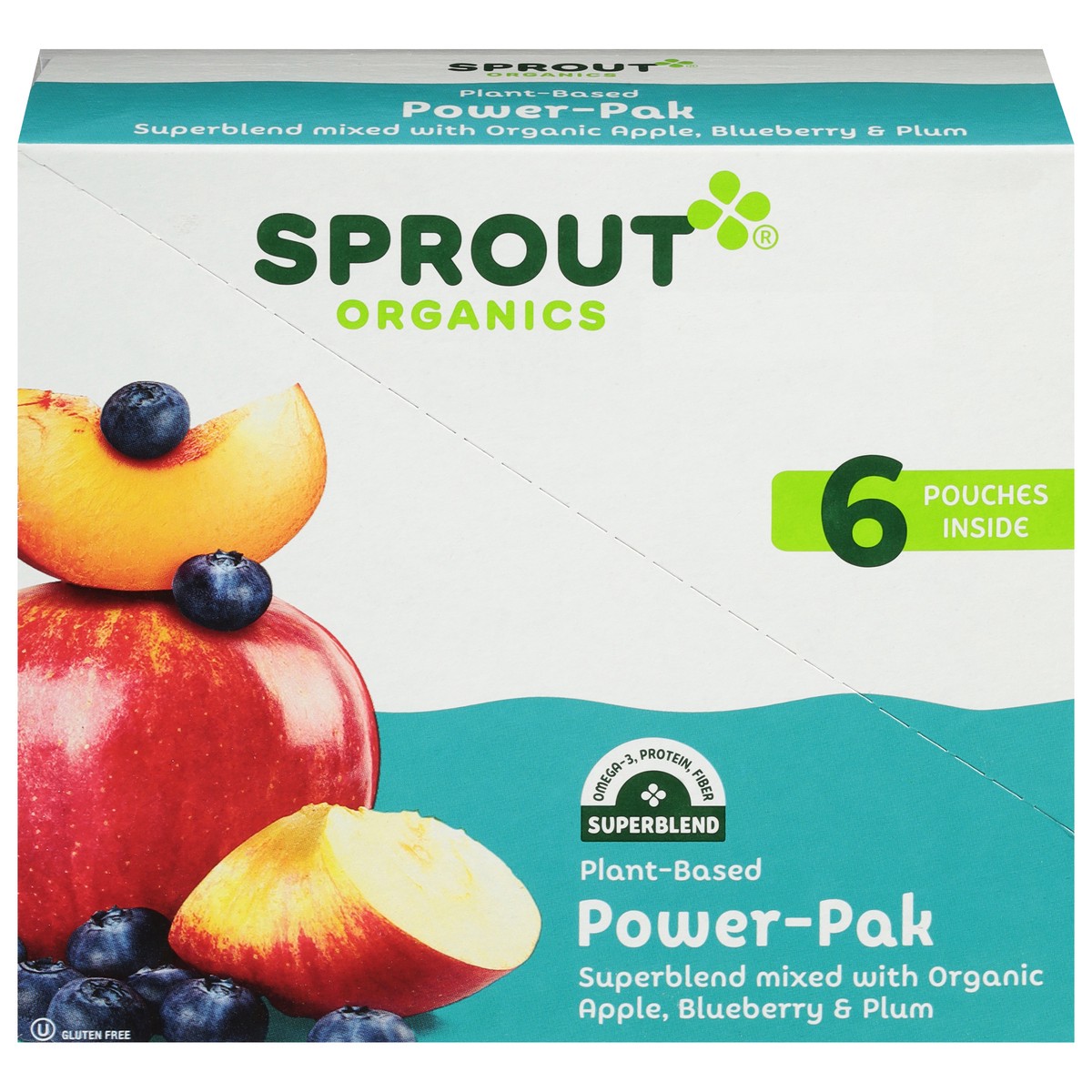 slide 1 of 12, Sprout Organics Power-Pak Superblend Mixed with Organic Apple, Blueberry & Plum 6 - 4 oz Pouches, 6 ct