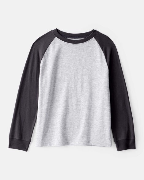 slide 1 of 2, Boys Long-Sleeve Raglan Tee - Charcoal Grey/Black S, 1 ct