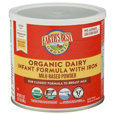 slide 1 of 2, Earth's Best Organic Organic Dairy Infant Formula with Iron 21 oz. Canister, 21 oz